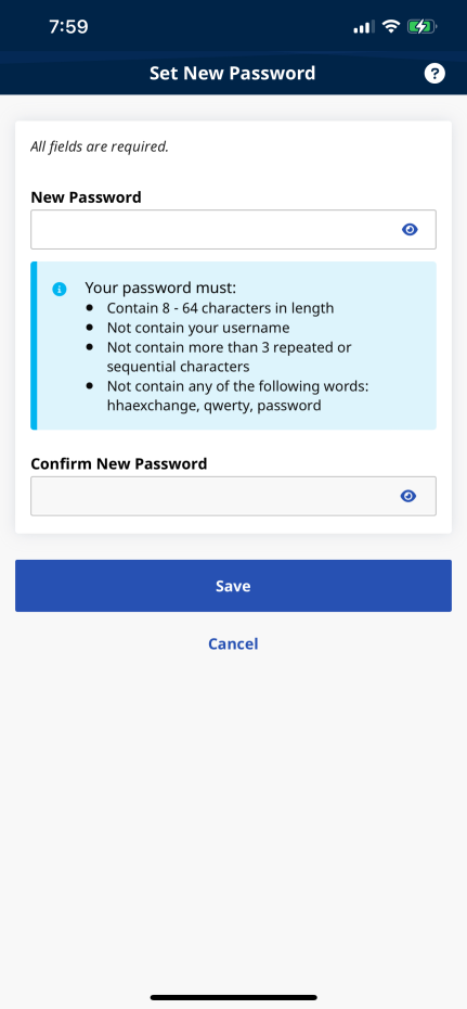 Set New Password page