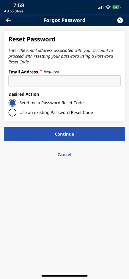 Forgot Password page