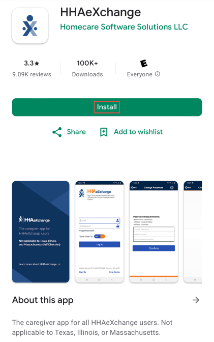 HHAeXchange app in Google Play