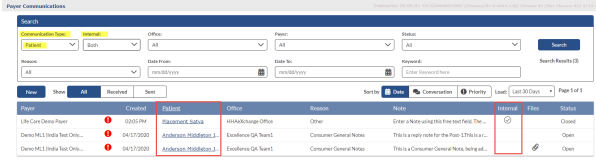 Communications (Message Center) – Payer Communications