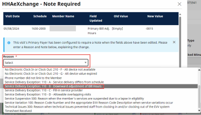 Downward Adjustement of Bill Hours selection