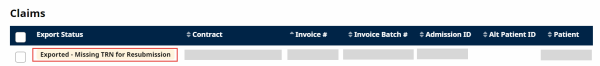 Export Status - Missing TRN for Resubmission