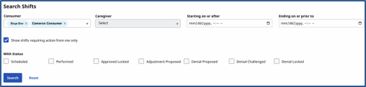 Search Shifts Options