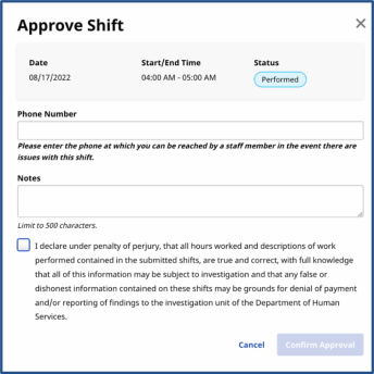 Approve Shift Page