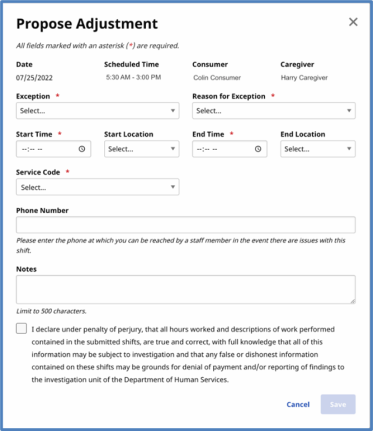 Propose Adjustment page
