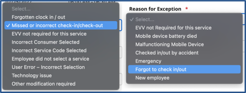 Exception and Reason Code Lists
