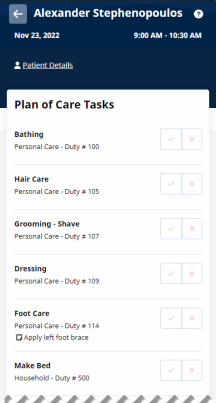 Partial image of Unscheduled Visit Details page showing Plan of Care Tasks