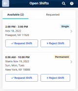 Image of the Open Shifts page