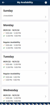 Partial image of the My Availability page