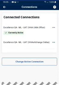 Partial image of Connections page showing available Agencies and the Change Active Connection button at bottom