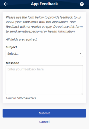 Image of the App Feedback page