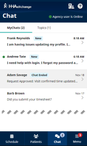 Partial image of Chat page showing MyChats and Topics tabs