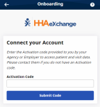 Image of Connect Your Account page showing Activation Code field and Submit Code button at bottom