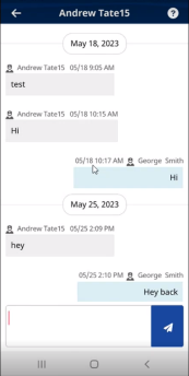 Sample Chat thread showing Agency and Caregiver chat entries