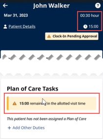 Partial image of Visit Details showing Daily Variable Visit 15 Minutes Reamining Alert highlighted