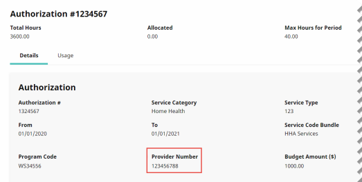 Authorization with Provider Number (Texas LTC)