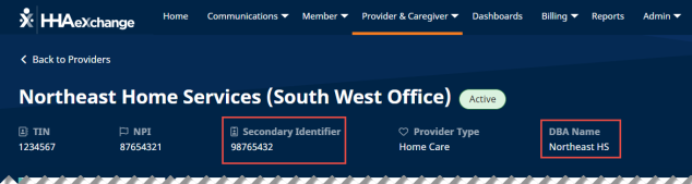 Provider Setup with DBA Name (Texas) and Secondary Identifier or API (All Payers)
