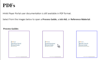 Partial image of PDFs page with cursor hovering over Communications Process Guide