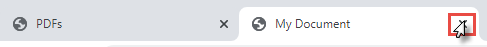 Partial image of browser tabs, highlighting cursor over X to close PDF