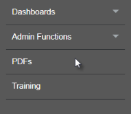 Partial image of Help navigation bar with cursor hovering over PDFs section
