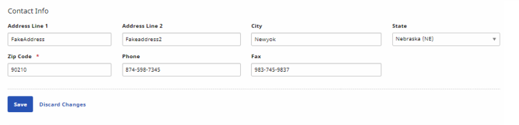 Payer Profile page showing Contact Info