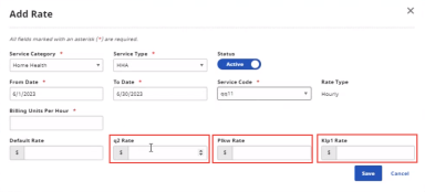 Sample Add Rate page with Plan Code Rate fields highlighted