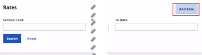 Partial image of Rates page with Add Rate button highlighted at top right