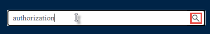 Keyword Search box showing sample word "authorization" typed in and Search icon (magnifying glass) highlighted at right