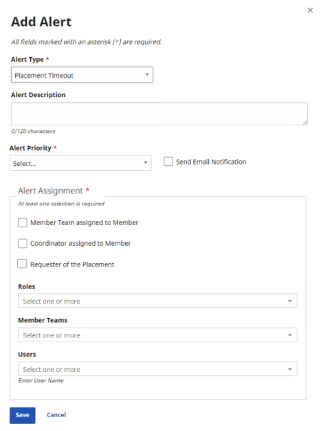 Add Alert page