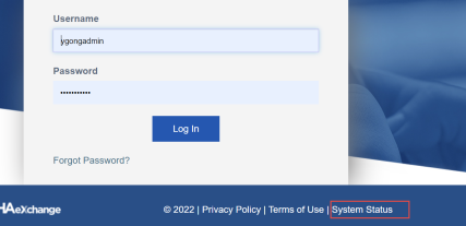 Partial image of the Client Login page showing the System Status link highlighted at bottom right